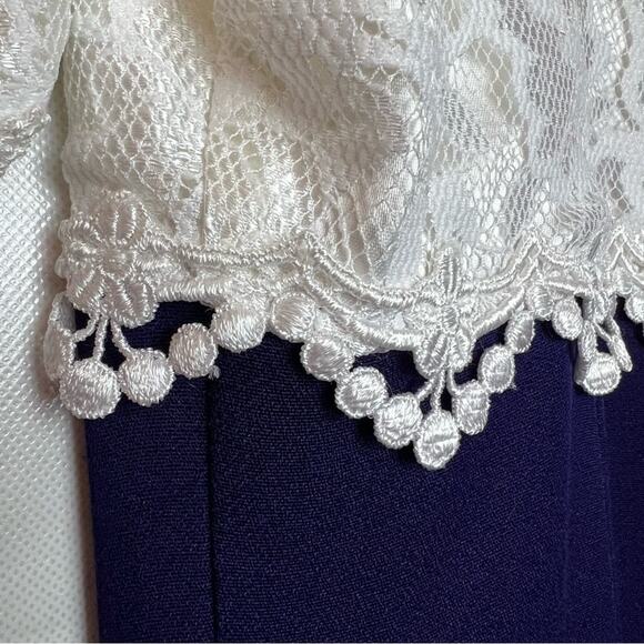Scott McClintock Vintage Lace Beaded Dress Royal Blue White 4 Small - Picture 8 of 16